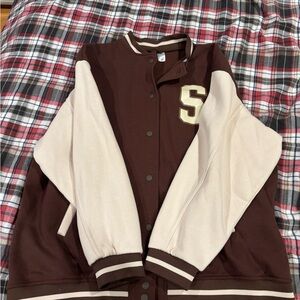 H&M Brown and Cream Varsity Bomber Jacket